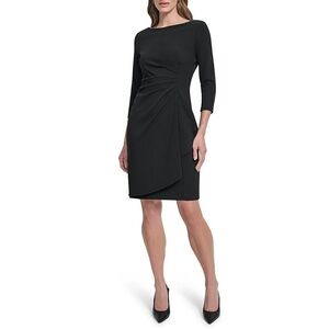 Sisley Elegant Black Draped Long Sleeve Dress